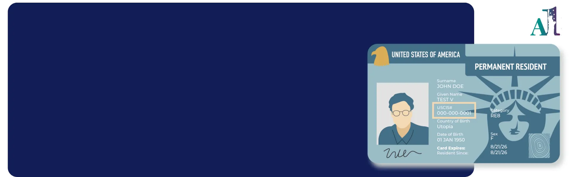 green card showing the USCIS number, also known as the Alien Registration Number