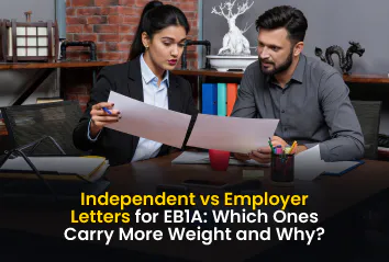 Independent vs employer EB1A recommendation letters explained with USCIS credibility and evidence strategy framework