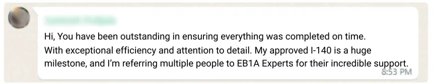 EB1A I-140 approval testimonial – EchoStar Senior Software Engineering Manager five-star success story.