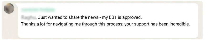 EB1A I-140 approval testimonial – Fresh Gravity Senior Data Architect five-star success story.